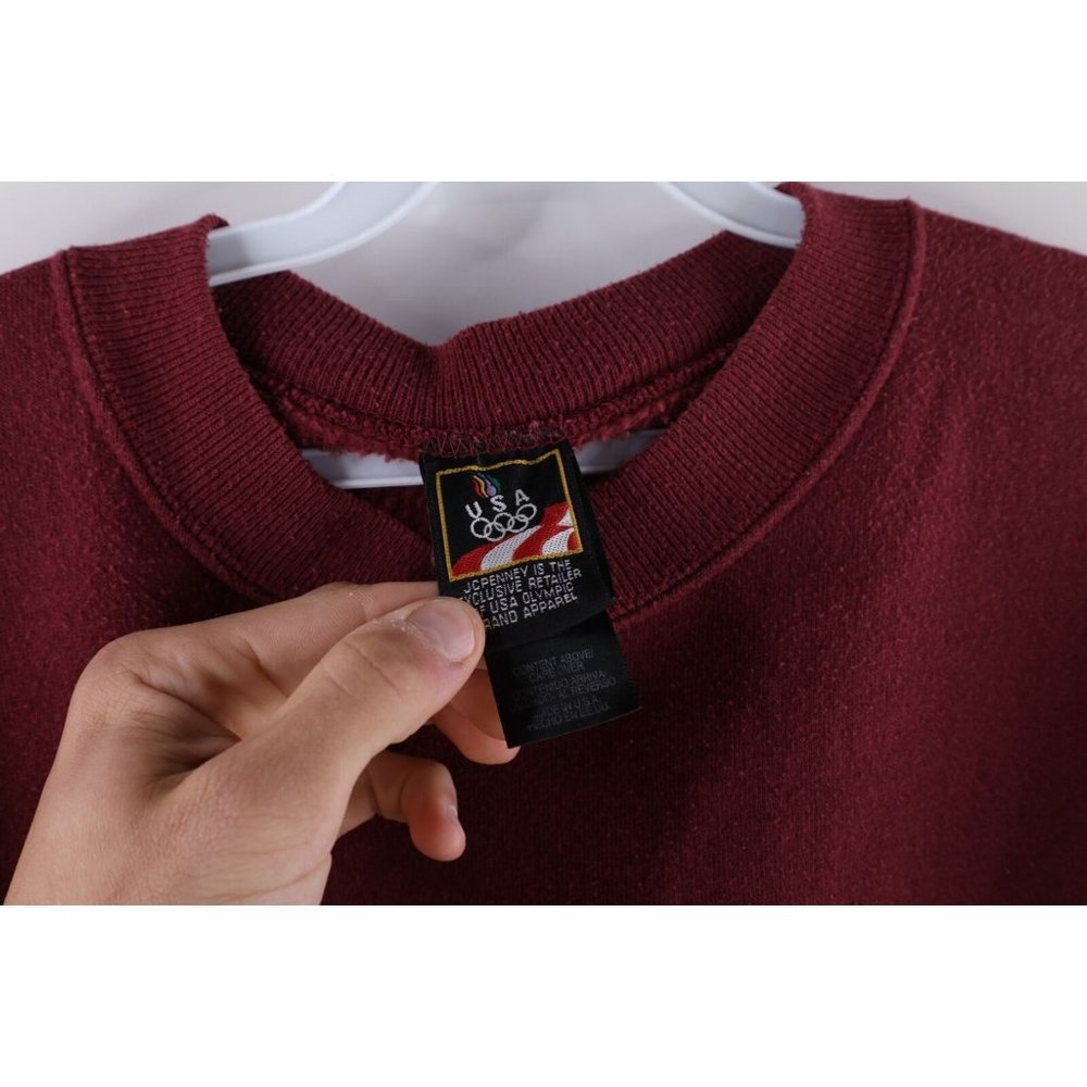 Vtg 90s USA Olympics Mens Large Faded Spell Out Crewneck Sweatshirt Burgundy USA - Picture 6 of 9
